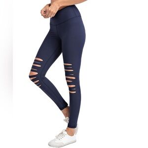 Navy Blue Ripped Leggings
